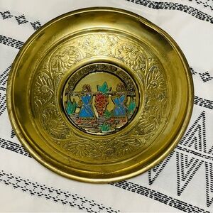 Jerusalem Decorative Gold Plate, Tray, Wall Art of Wine Harvest